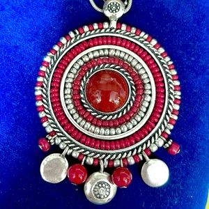 Chico’s silver cranberry medallion necklace